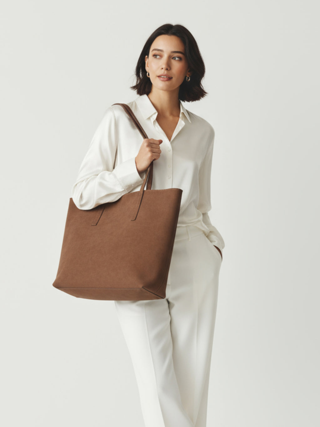 Kadın Nubuk Kumaş Su Geçirmez Büyük Boy Geniş Hacimli El ve Omuz Çantası