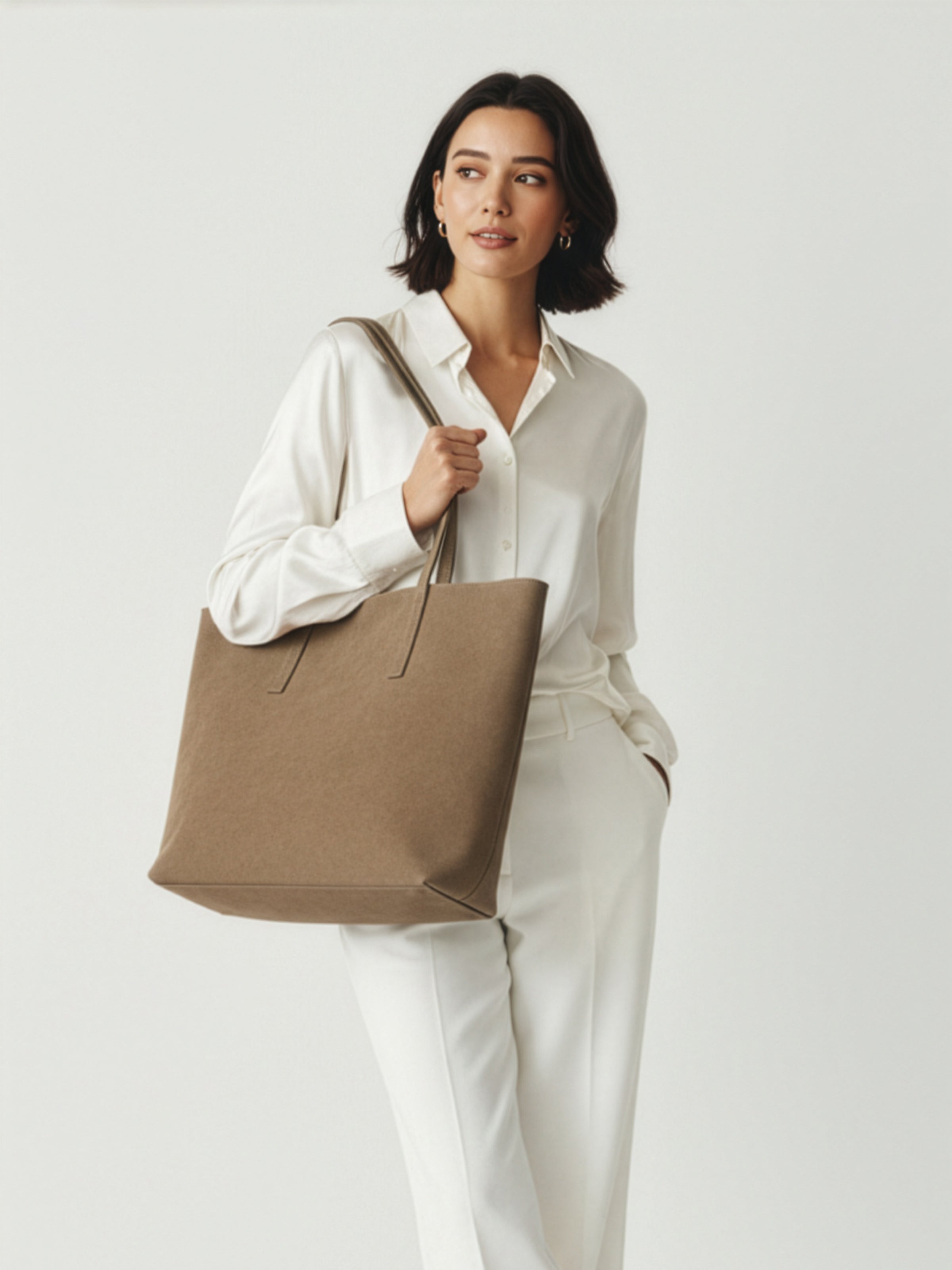 Kadın Nubuk Kumaş Su Geçirmez Büyük Boy Geniş Hacimli El ve Omuz Çantası