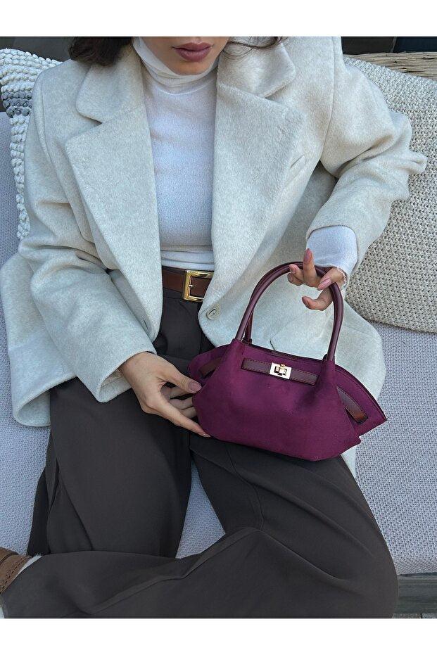 Kadın Retro Özel Kilit Aksesuarlı Kemer Tokalı Mini El ve Kol Çantası