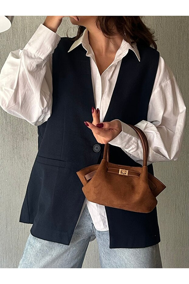 Kadın Retro Özel Kilit Aksesuarlı Kemer Tokalı Mini El ve Kol Çantası