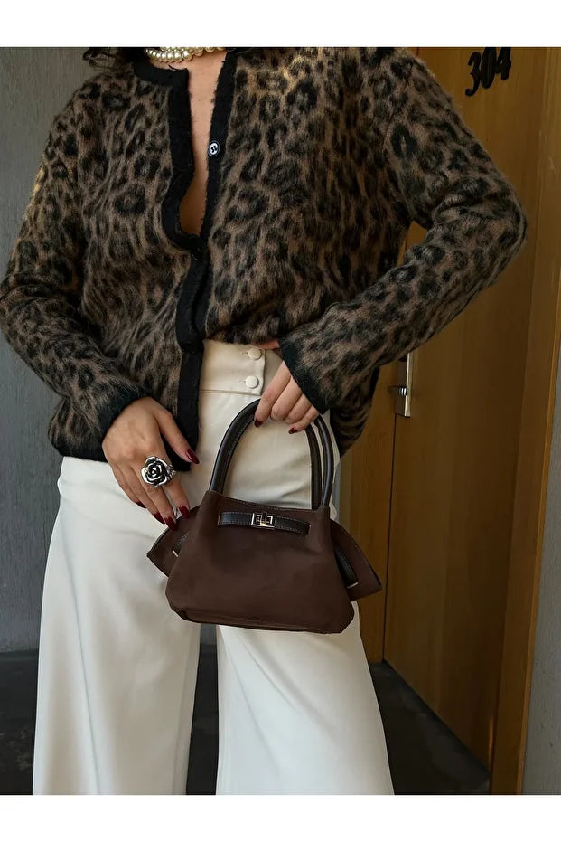 Kadın Retro Özel Kilit Aksesuarlı Kemer Tokalı Mini El ve Kol Çantası