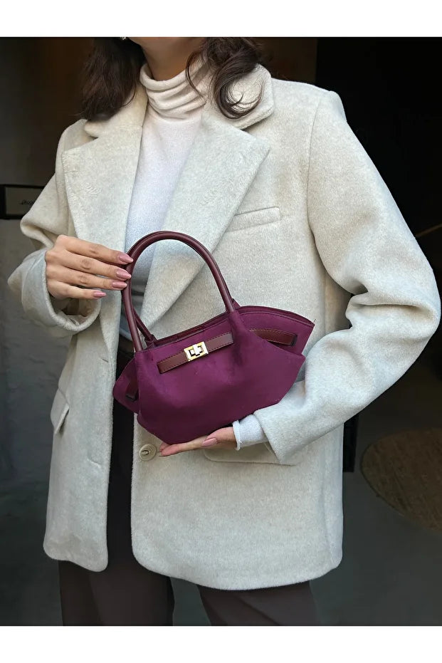 Kadın Retro Özel Kilit Aksesuarlı Kemer Tokalı Mini El ve Kol Çantası