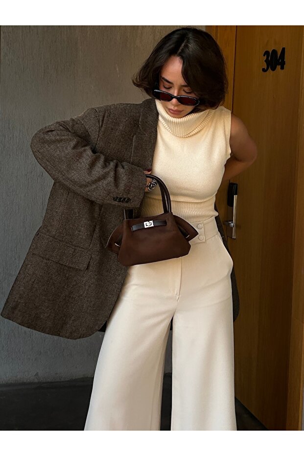 Kadın Retro Özel Kilit Aksesuarlı Kemer Tokalı Mini El ve Kol Çantası