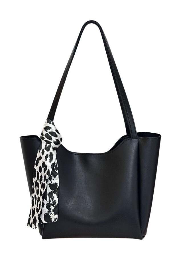 Kadın Fularlı Fermuarlı Mıknatıs Kapamalı Shopper El ve Omuz Çantası