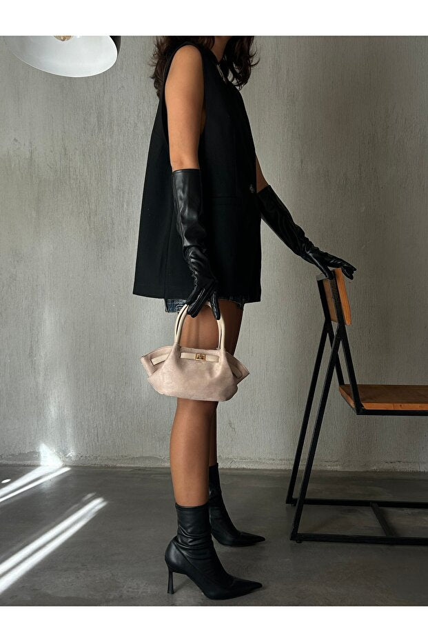 Kadın Retro Özel Kilit Aksesuarlı Kemer Tokalı Mini El ve Kol Çantası