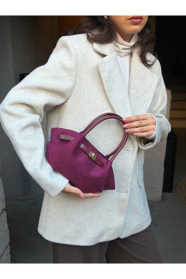 Kadın Retro Özel Kilit Aksesuarlı Kemer Tokalı Mini El ve Kol Çantası