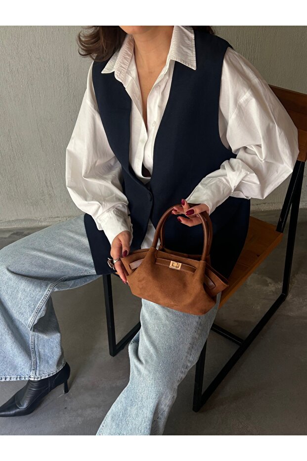 Kadın Retro Özel Kilit Aksesuarlı Kemer Tokalı Mini El ve Kol Çantası