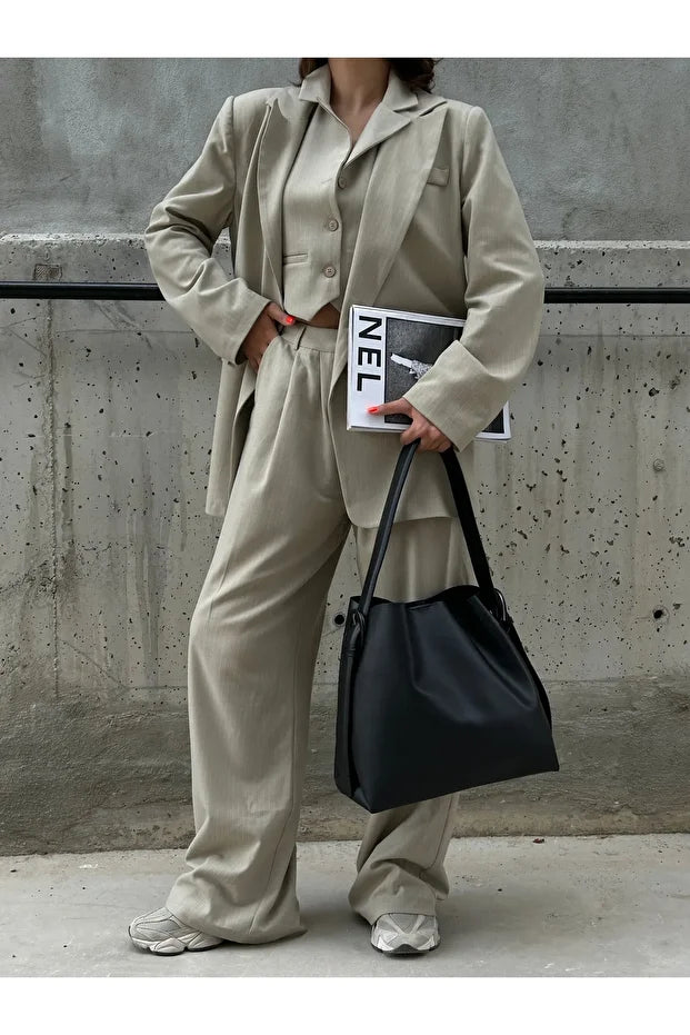 Kadın Büyük Boy Mıknatıslı Kapaklı İç Fermuarlı Ayarlanabilir El ve Omuz Çantası