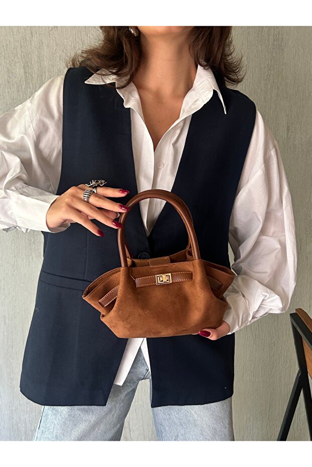 Kadın Retro Özel Kilit Aksesuarlı Kemer Tokalı Mini El ve Kol Çantası