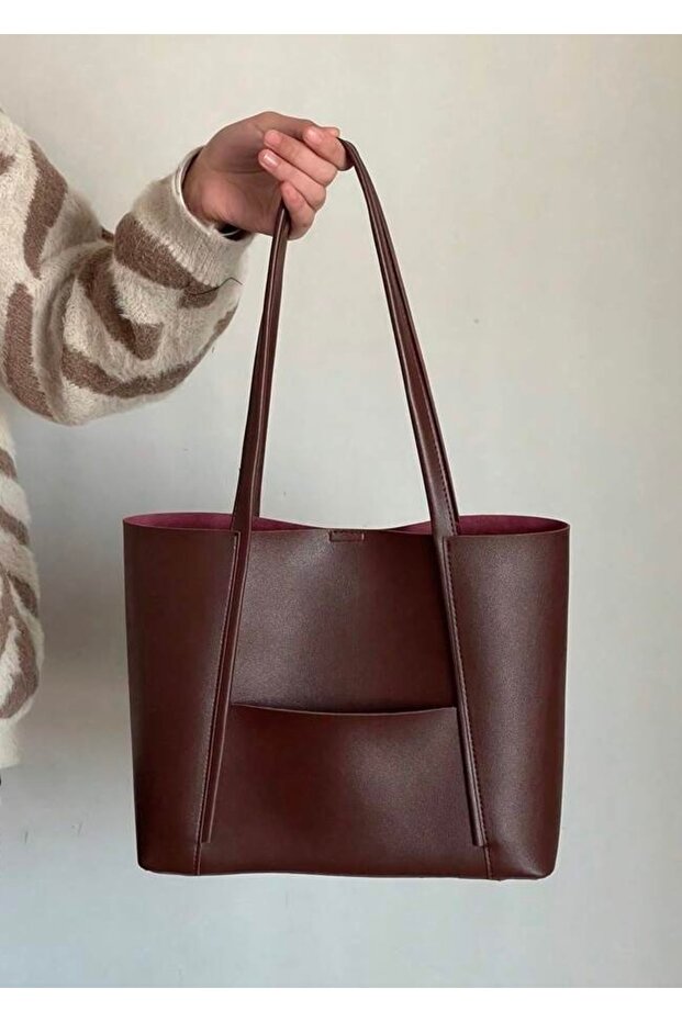 Kadın Ön Cepli Mıknatıs Kapaklı Cüzdan Detaylı El Kol Ve Omuz Çantası