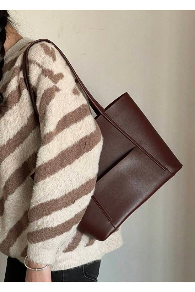 Kadın Ön Cepli Mıknatıs Kapaklı Cüzdan Detaylı El Kol Ve Omuz Çantası