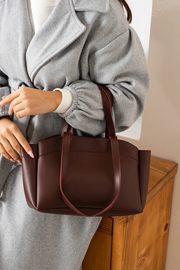 Kadın Mıknatıs Kapaklı Cüzdan Detaylı El Kol Ve Omuz Çantası