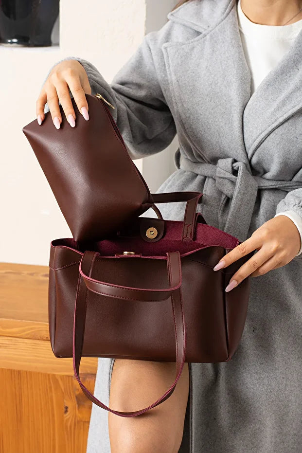 Kadın Mıknatıs Kapaklı Cüzdan Detaylı El Kol Ve Omuz Çantası