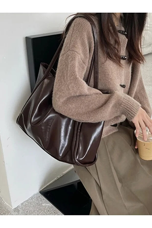 Kadın Basic Model Yumuşak Deri Büyük Boy Günlük El & Omuz & Kol Çantası