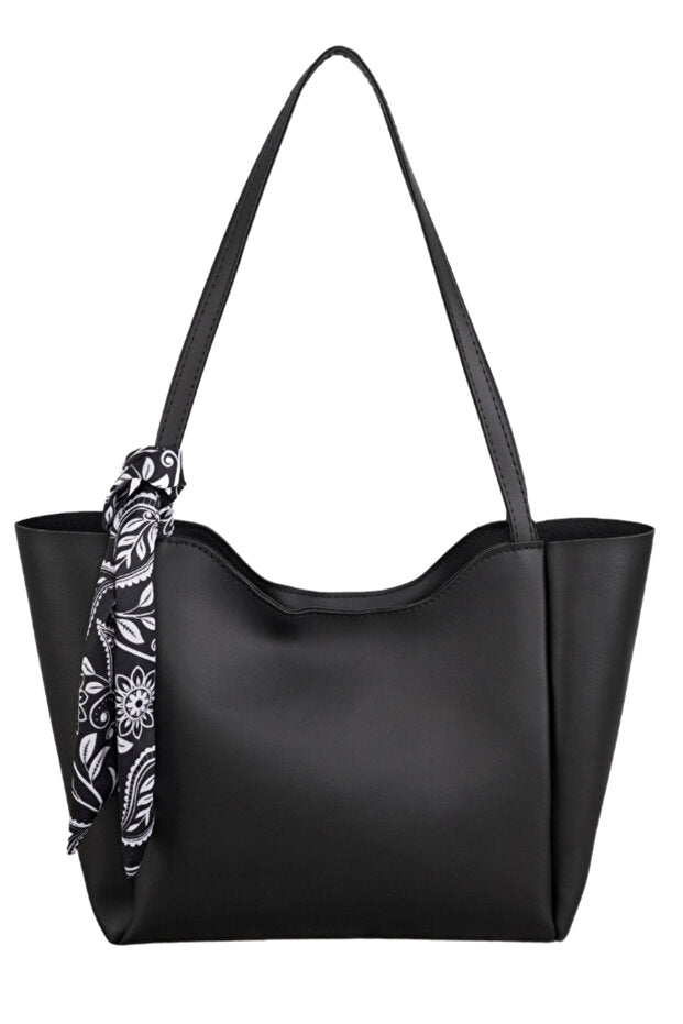 Kadın Fularlı Fermuarlı Mıknatıs Kapamalı Shopper El ve Omuz Çantası