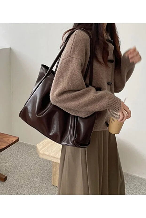 Kadın Basic Model Yumuşak Deri Büyük Boy Günlük El & Omuz & Kol Çantası