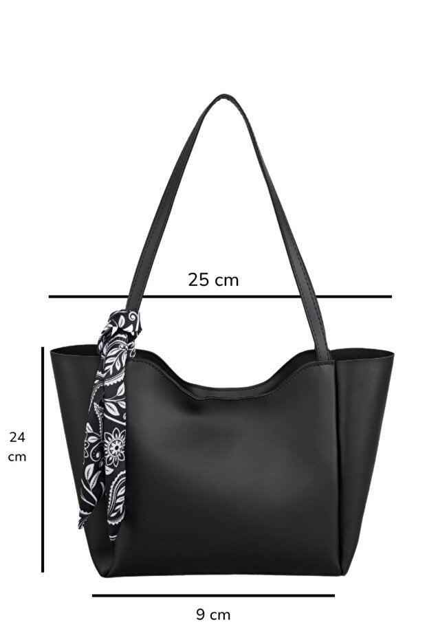 Kadın Fularlı Fermuarlı Mıknatıs Kapamalı Shopper El ve Omuz Çantası