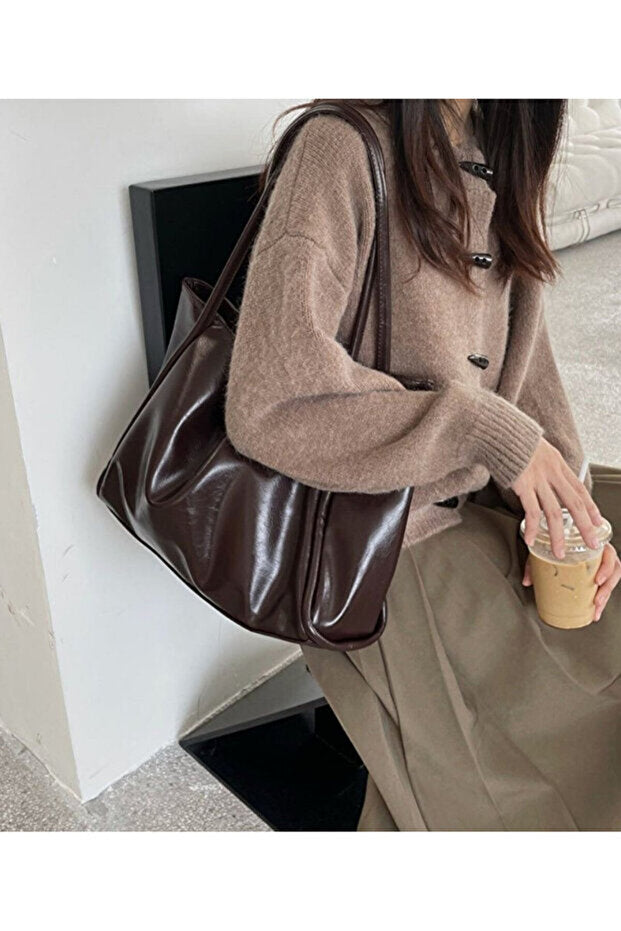 Kadın Basic Model Yumuşak Deri Büyük Boy Günlük El & Omuz & Kol Çantası