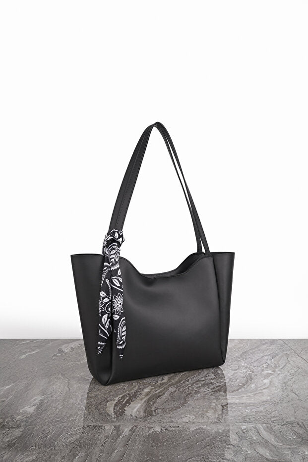 Kadın Fularlı Fermuarlı Mıknatıs Kapamalı Shopper El ve Omuz Çantası