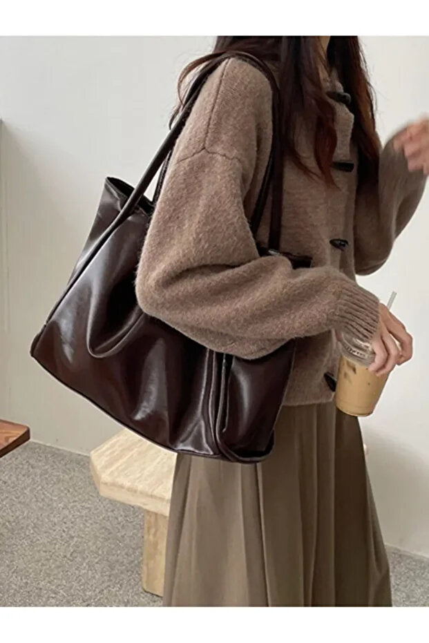 Kadın Basic Model Yumuşak Deri Büyük Boy Günlük El & Omuz & Kol Çantası