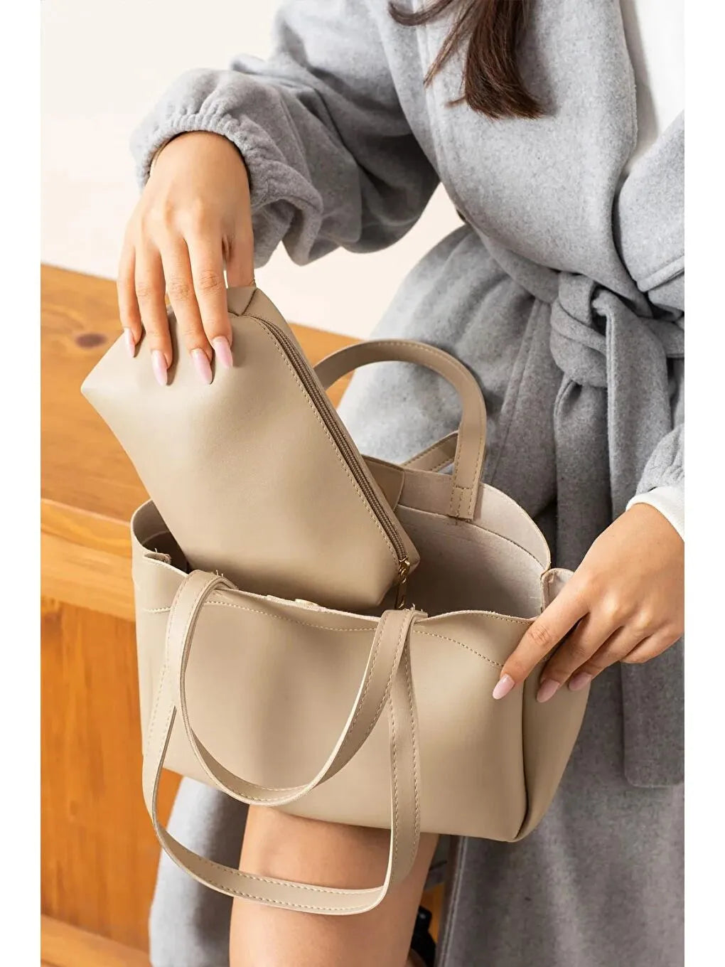 Kadın Mıknatıs Kapaklı Cüzdan Detaylı El Kol Ve Omuz Çantası