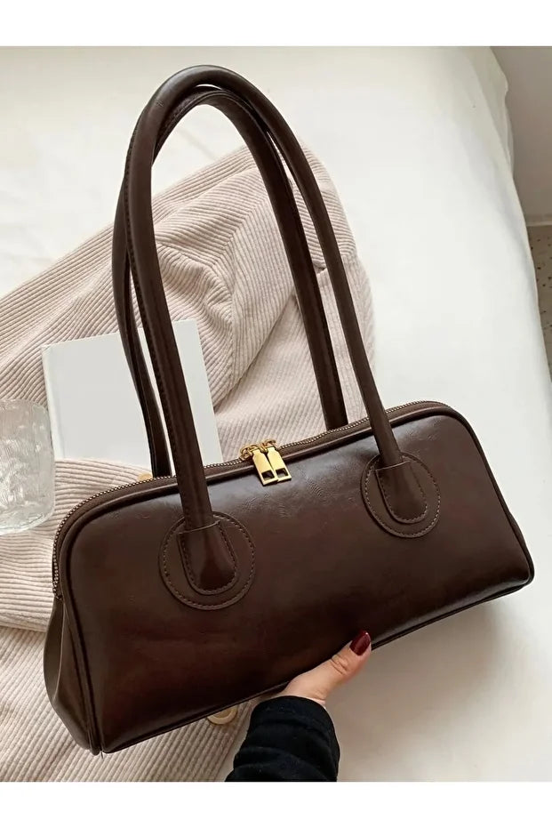 Kadın Çift Fermuarlı Uzun Saplı Baget Model El & Kol & Omuz Çantası
