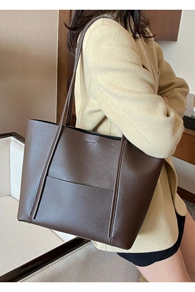 Kadın Ön Cepli Mıknatıs Kapaklı Cüzdan Detaylı El Kol Ve Omuz Çantası