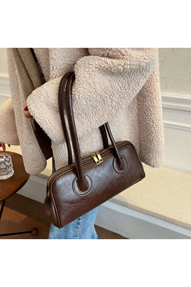 Kadın Çift Fermuarlı Uzun Saplı Baget Model El & Kol & Omuz Çantası
