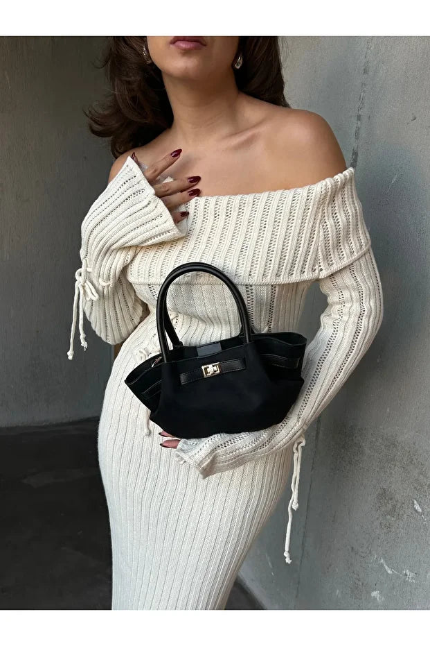 Kadın Retro Özel Kilit Aksesuarlı Kemer Tokalı Mini El ve Kol Çantası