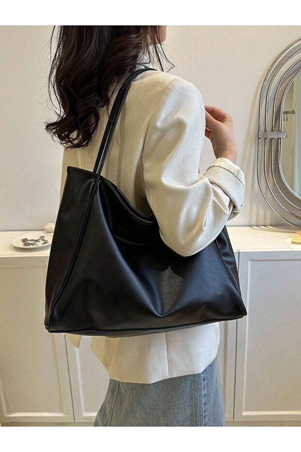 Kadın Basic Model Yumuşak Deri Büyük Boy Günlük El & Omuz & Kol Çantası