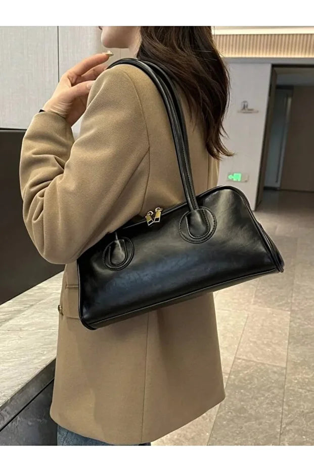 Kadın Çift Fermuarlı Uzun Saplı Baget Model El & Kol & Omuz Çantası
