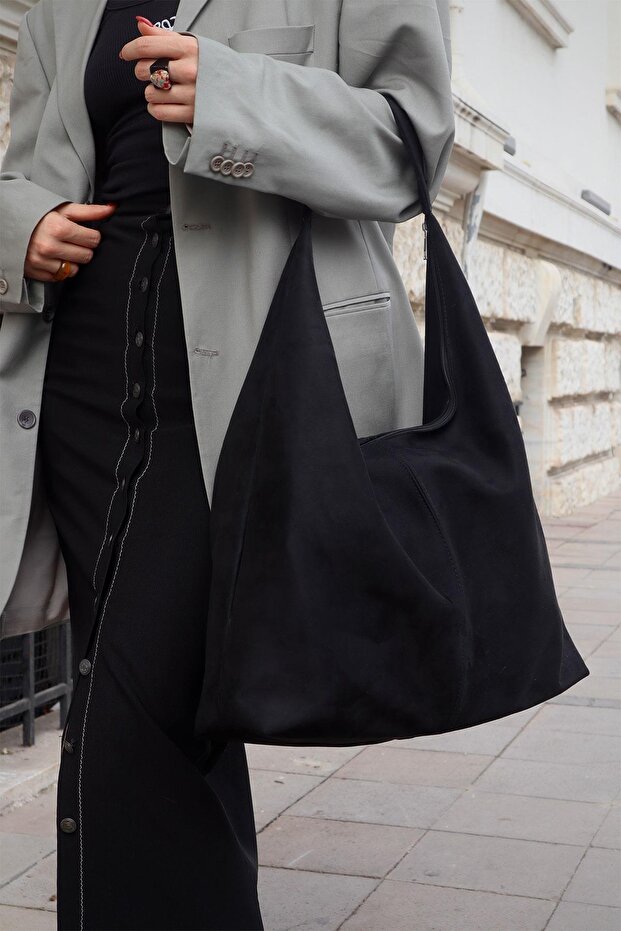 Kadın Süet Büyük Boy Omuz ve Tote Çanta - Geniş Hacim