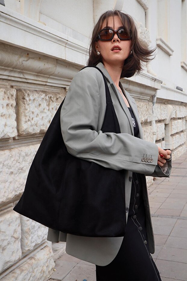 Kadın Süet Büyük Boy Omuz ve Tote Çanta - Geniş Hacim