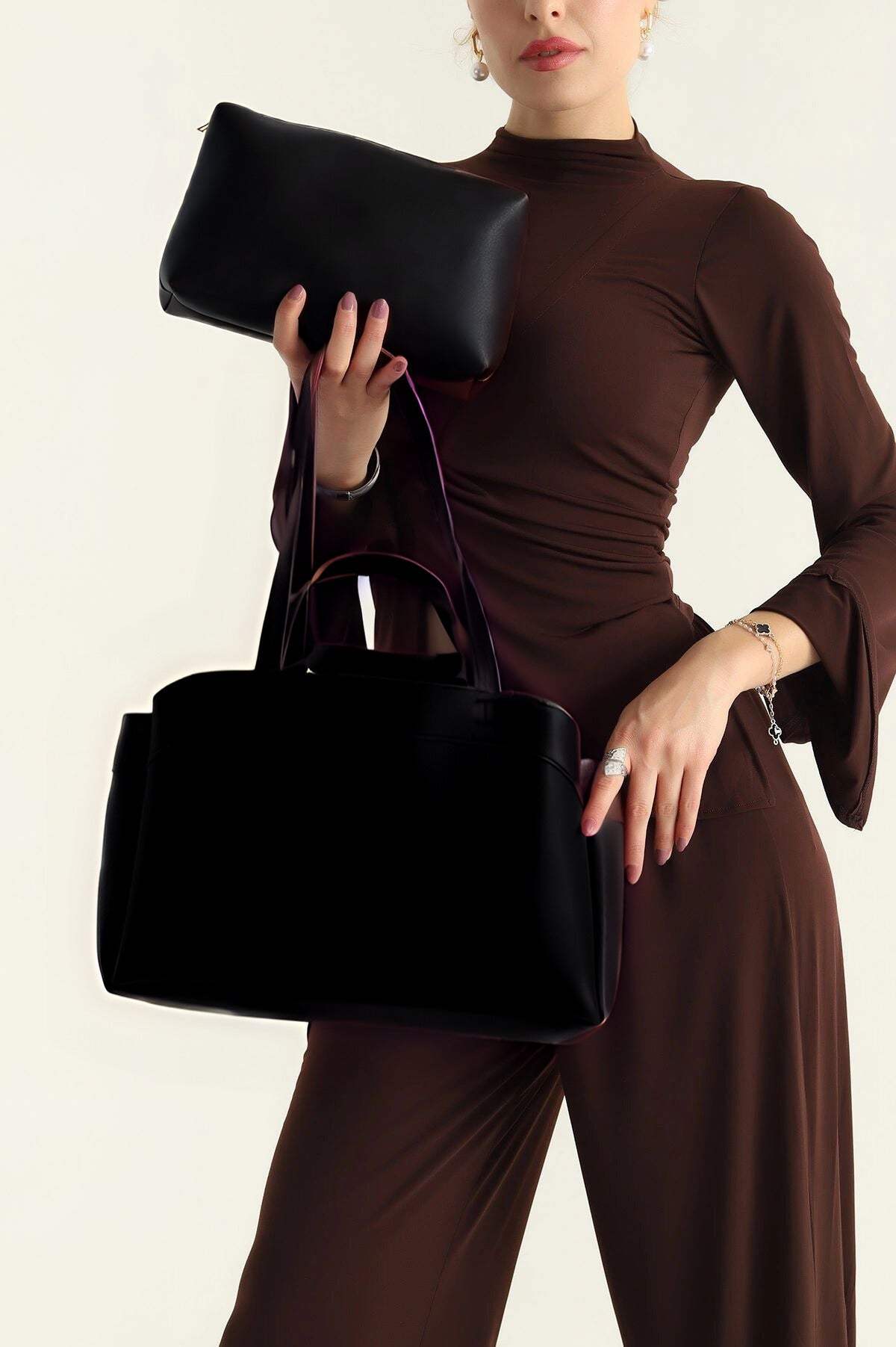 Kadın Mıknatıs Kapaklı Cüzdan Detaylı El Kol Ve Omuz Çantası