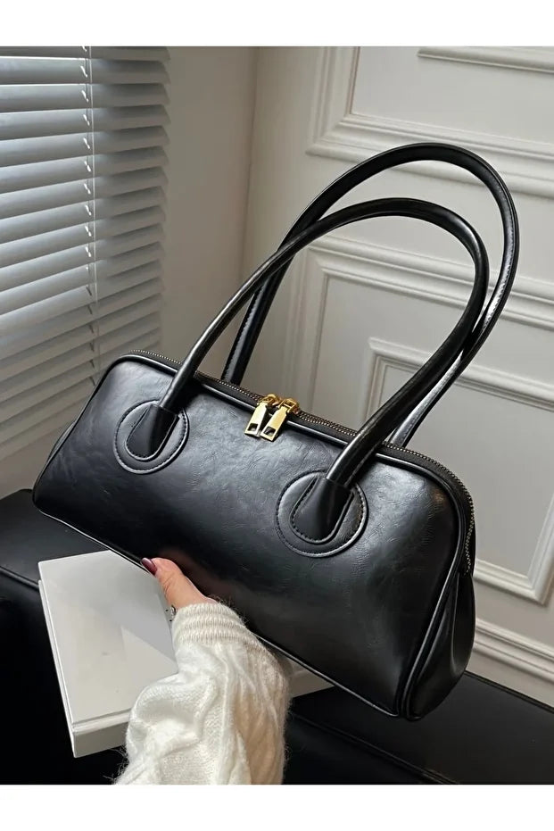 Kadın Çift Fermuarlı Uzun Saplı Baget Model El & Kol & Omuz Çantası