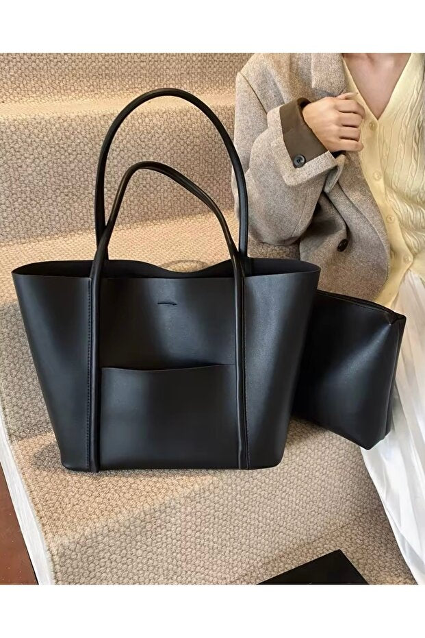 Kadın Ön Cepli Mıknatıs Kapaklı Cüzdan Detaylı El Kol Ve Omuz Çantası