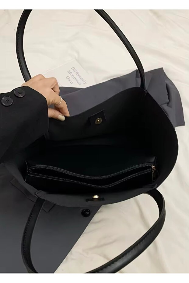 Kadın Ön Cepli Mıknatıs Kapaklı Cüzdan Detaylı El Kol Ve Omuz Çantası