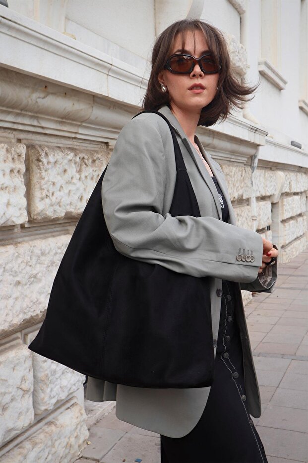 Kadın Süet Büyük Boy Omuz ve Tote Çanta - Geniş Hacim