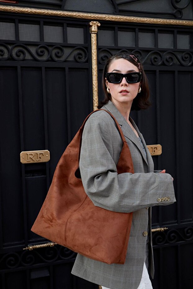 Kadın Süet Büyük Boy Omuz ve Tote Çanta - Geniş Hacim