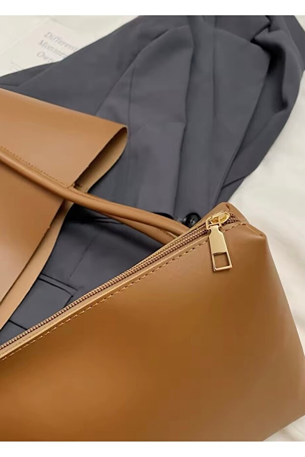 Kadın Ön Cepli Mıknatıs Kapaklı Cüzdan Detaylı El Kol Ve Omuz Çantası