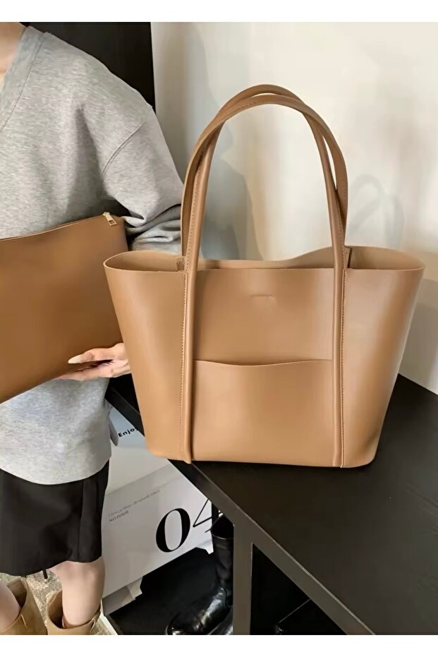 Kadın Ön Cepli Mıknatıs Kapaklı Cüzdan Detaylı El Kol Ve Omuz Çantası